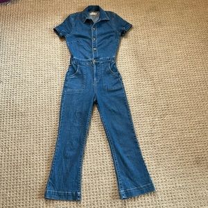 Altard state denim flare jean romper